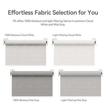 P5 Motorized Roller Shades with Remote, 100% Blackout Fabric Smart Blinds