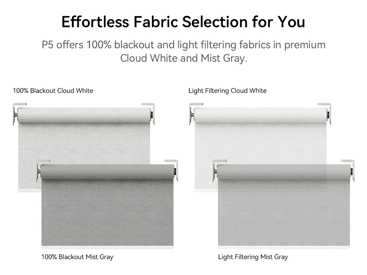 P5 Motorized Roller Shades with Remote, 100% Blackout Fabric Smart Blinds