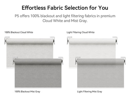 P5 Motorized Roller Shades with Remote, 100% Blackout Fabric Smart Blinds